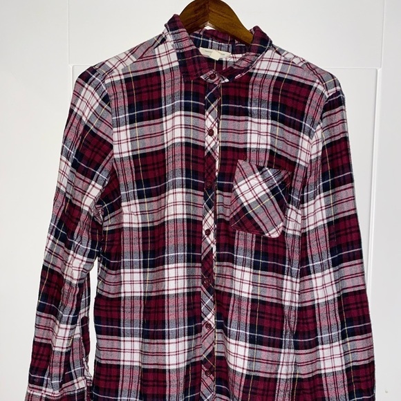 Beachlunchlounge Plaid Button Popover Shirt Women M Outdoor Utility Chore - Picture 2 of 8